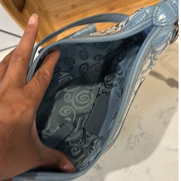 Brighton double pockets blue Jacquard croco Hobo medium Y2K shoulder bag leather - Picture 7 of 10